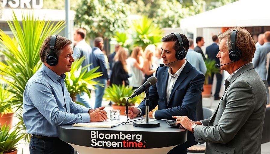 Outdoor broadcast setup at Bloomberg Screentime event discussing gaming trends.