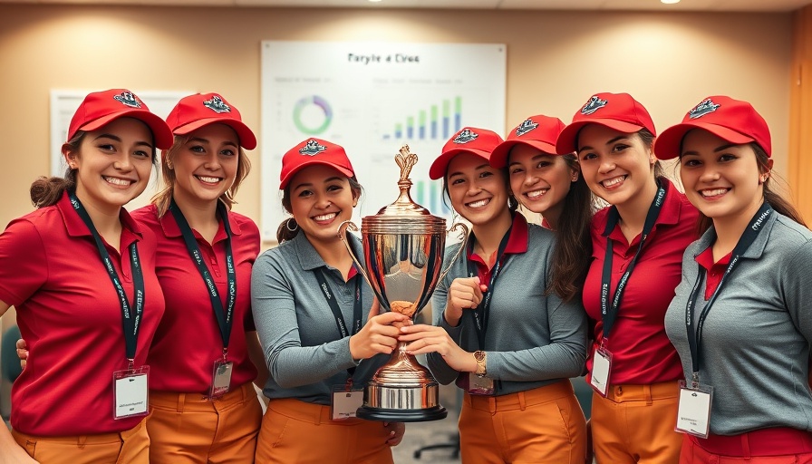Peters Township girls golf team posing with awards indoors.