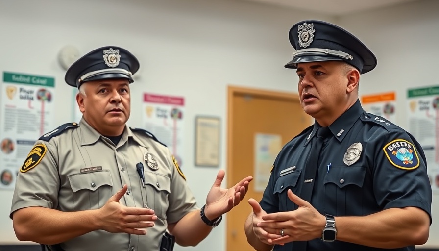 Police officers discussing safety, highlighting awareness around cyberbullying.