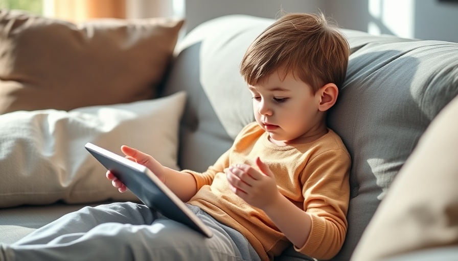 Child using tablet on sofa, exploring screen time effects.