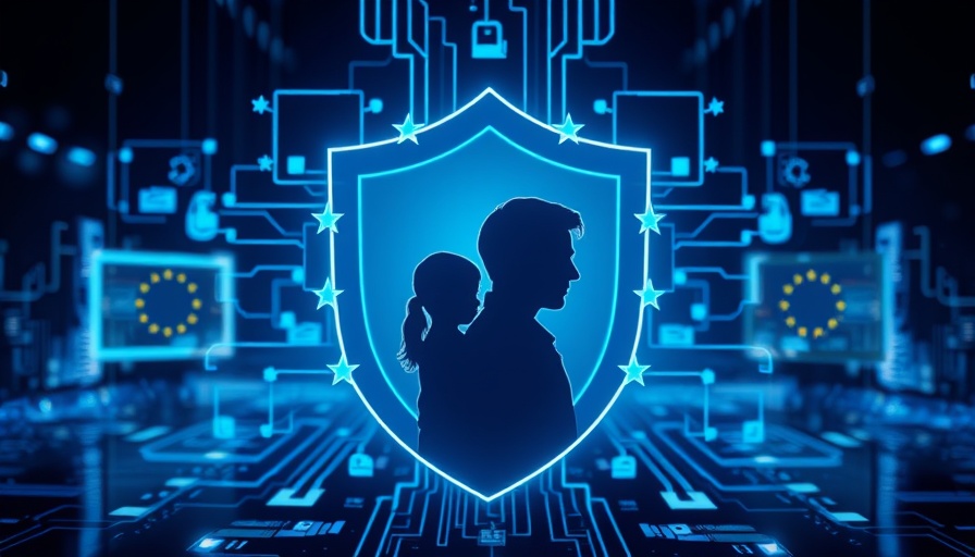 Digital Services Act child safety concept with shield and EU stars.
