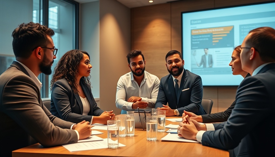 Professionals discussing multi-locational work challenges at a conference