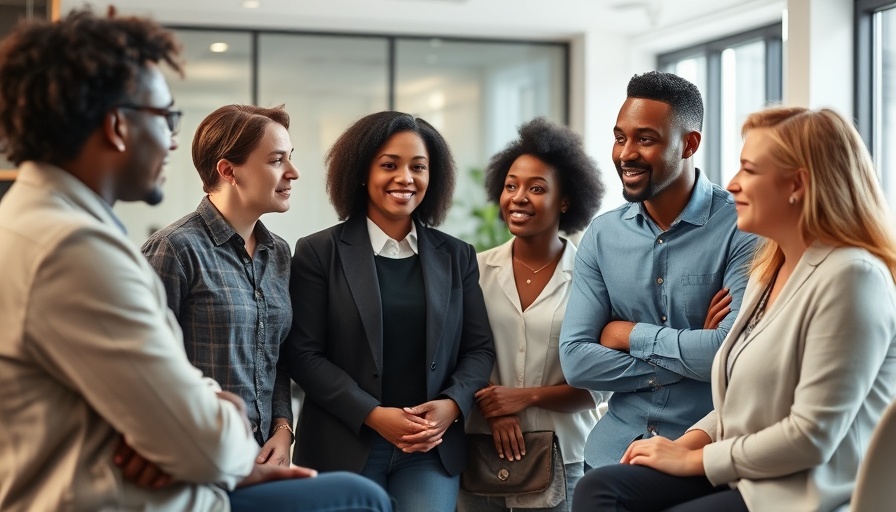 Diverse colleagues discussing mental health in the workplace.