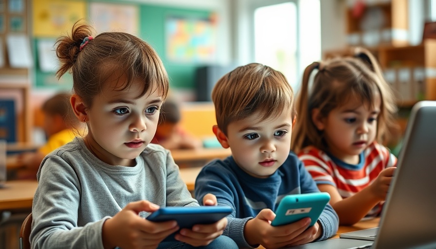 Children engaged with technology, screen time debate for kids.