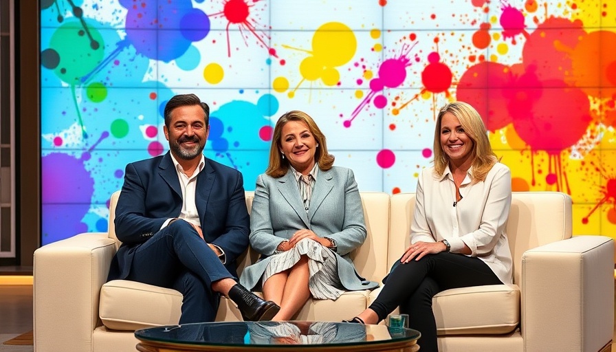 TV show hosts discussing combating online bullying, vibrant studio setting.