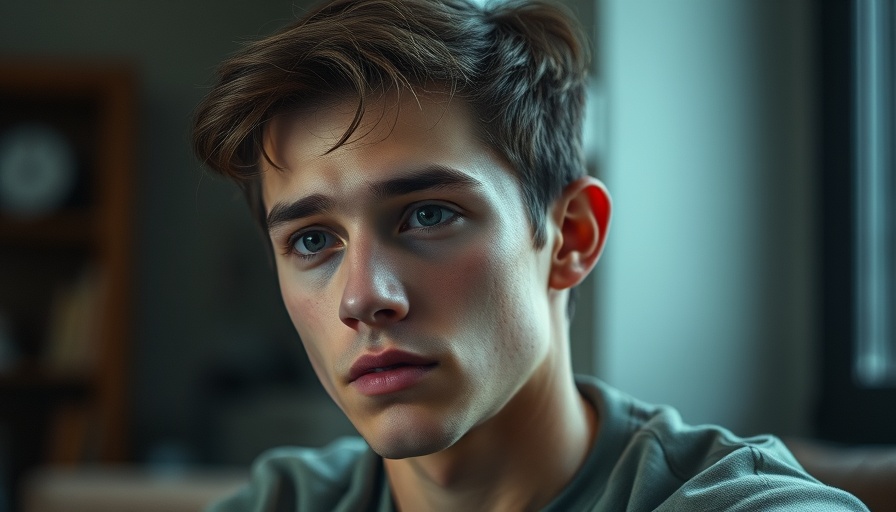 Introspective young man contemplating, linking childhood experiences to adult grit.