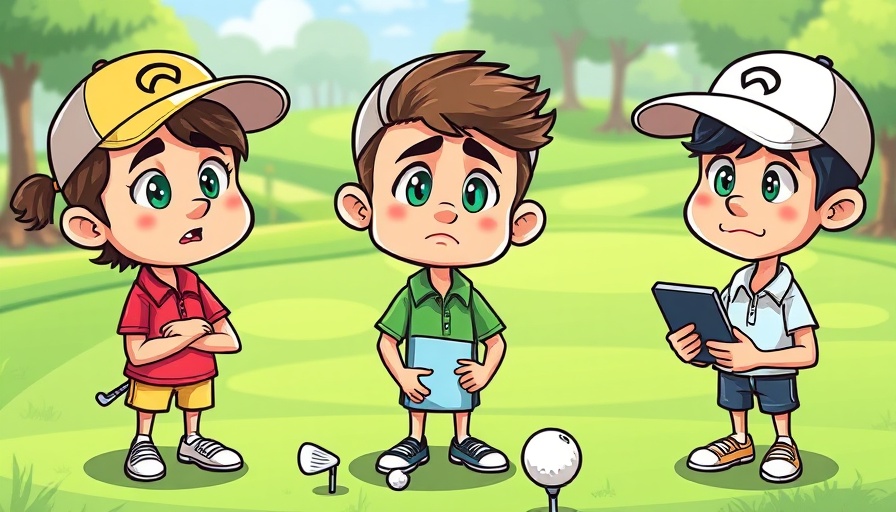 Cartoon golfers checking general play golf scores on phone.