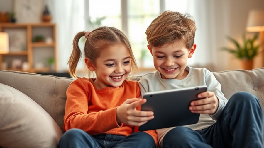 Children enjoying screen time, learning tablet habits.