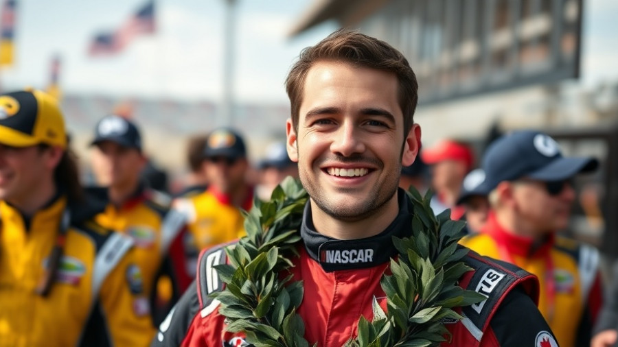 Chase Briscoe celebrates at NASCAR event with victory wreath.