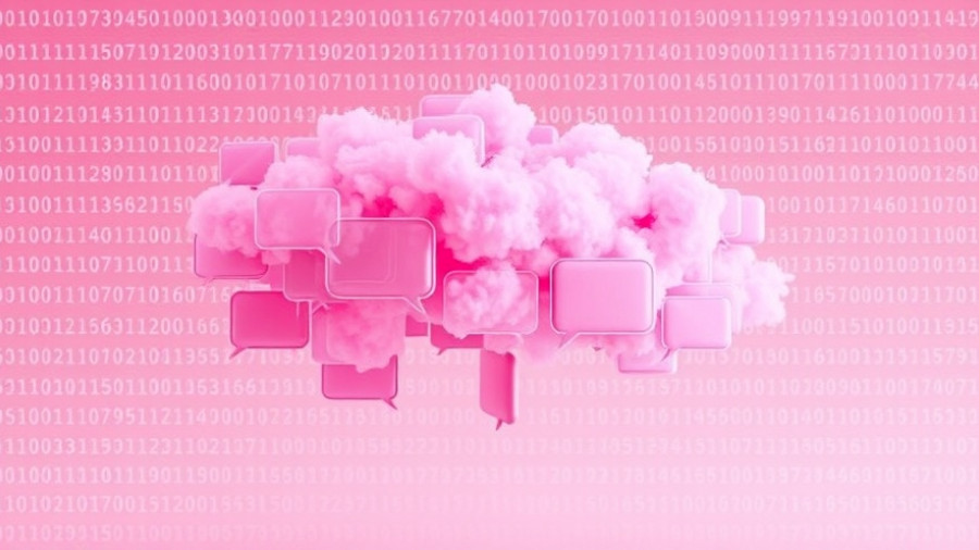 AI task redesign concept with digital chat bubbles.