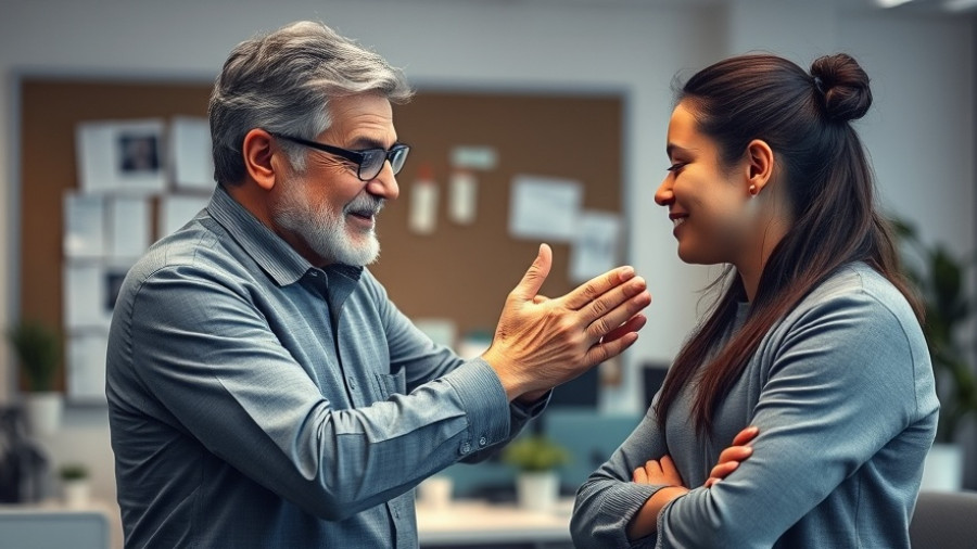 Supportive workplace interaction highlighting mental health awareness.