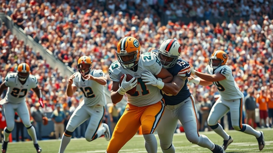 Dre Greenlaw suspension NFL: Football action during a game with players tackling.