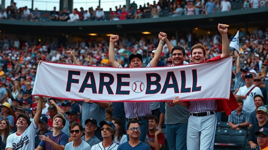 Blue Jays fans celebrate with banner during a game.