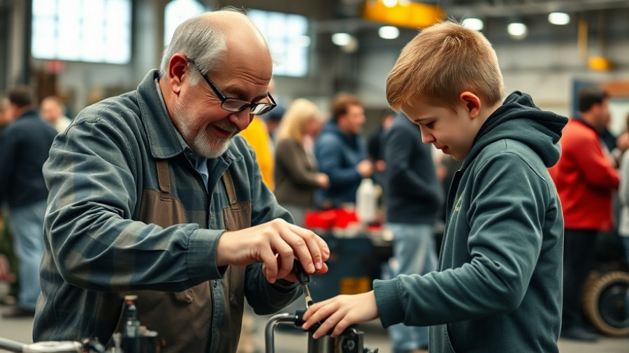 Man teaching boy at Rundvee & Mechanisatie Vakdagen Gorinchem.