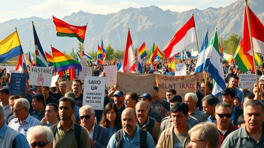 Protest rally with banners and flags in Yemen, UN staff release.