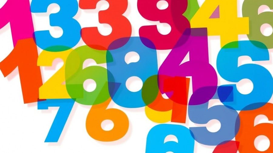 Vibrant overlapping numbers illustration with dynamic layout.
