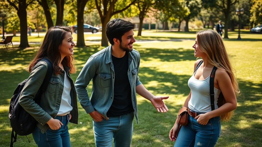 Casual outdoor scene showing friendship and positive interaction.