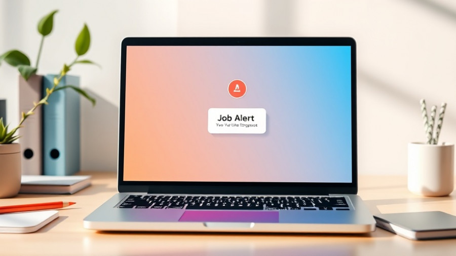 Laptop displaying a 'Job Alert' notification, representing workplace transition.