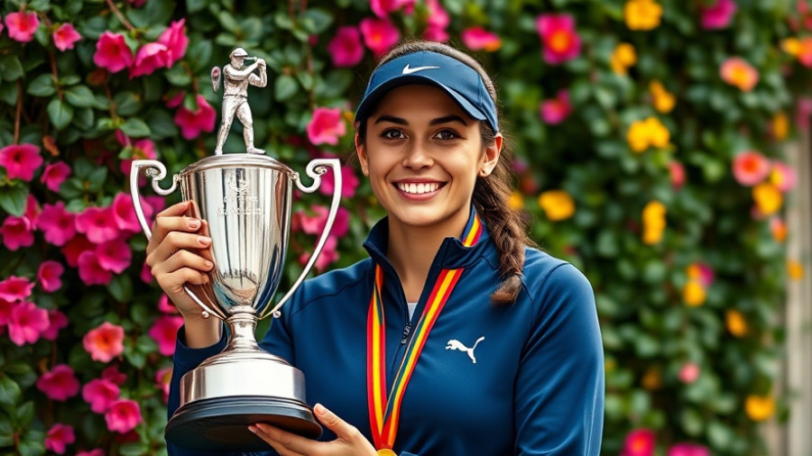 Moore League Girls Golf Championship winner with trophy and medal.