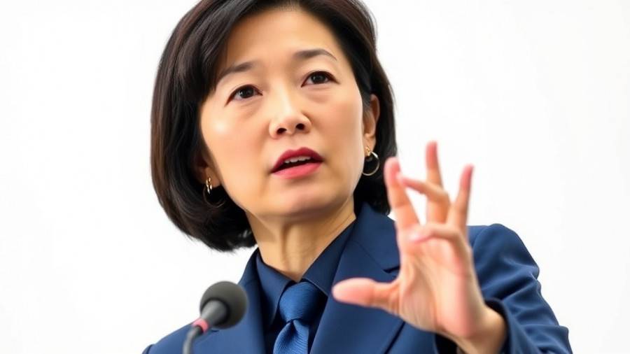 Japanese woman speaking at press conference on work-life balance controversy in Japan.