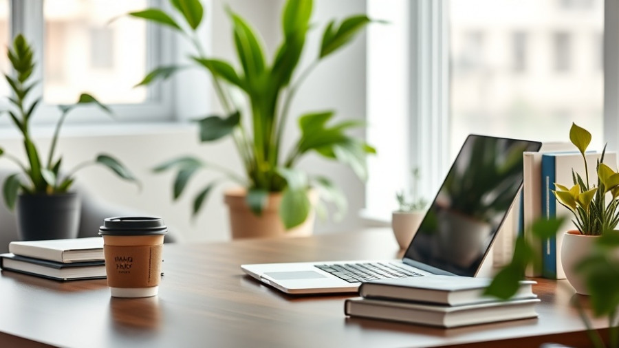Modern workspace with laptop and plants showcasing buzzwords shaping workplace culture.