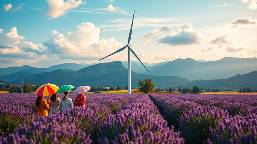 China renewable energy strategy: Wind turbine in flower field.