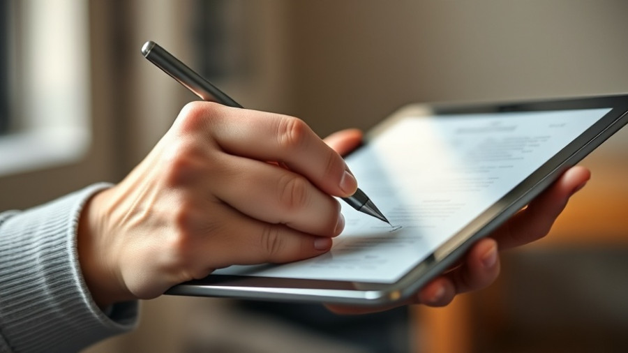 Hands using tablet for note-taking, ideal for online learners.