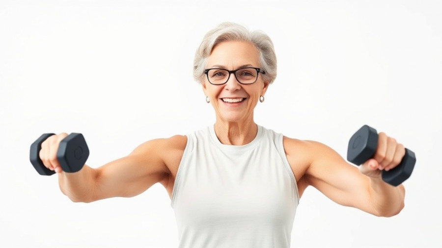 Older woman exercising with dumbbells, benefits of cardiac rehabilitation.