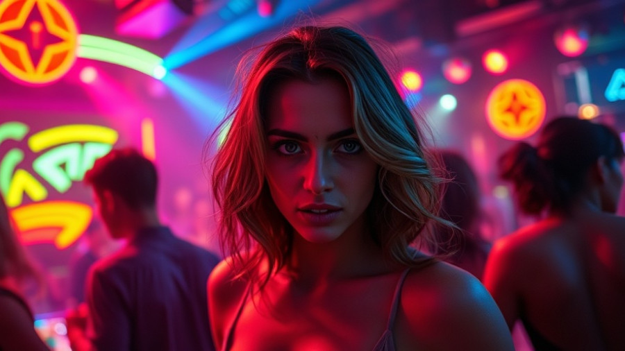 Nightclub dance scene with vivid neon lights in GTA 6 screenshot.