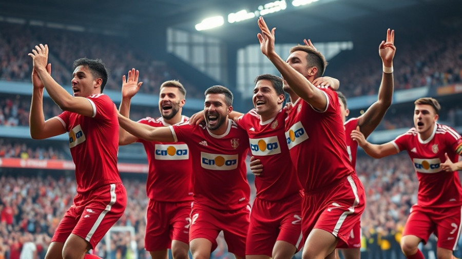 Players celebrating in red uniforms during 2025 NFL playoff predictions.