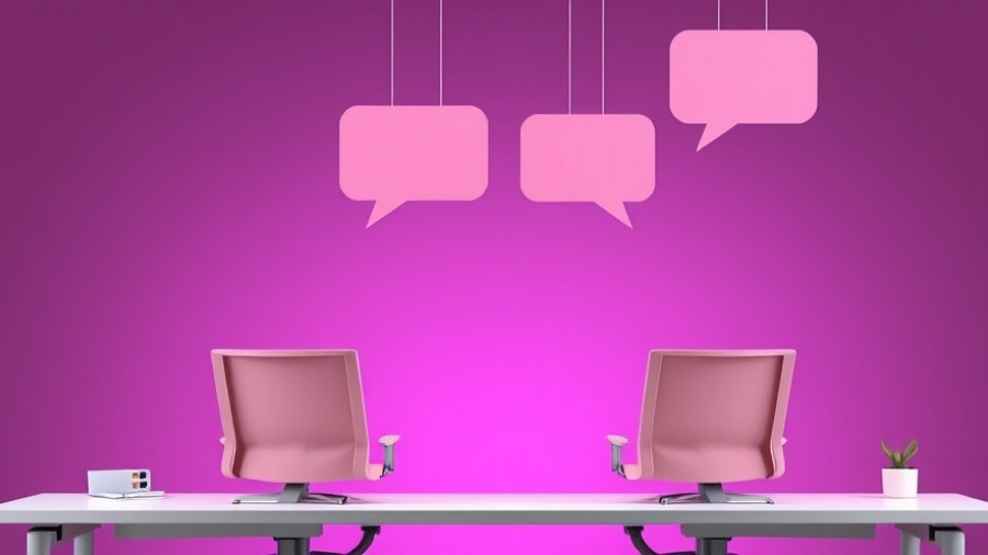 Office setting highlighting mental health absenteeism with speech bubbles.