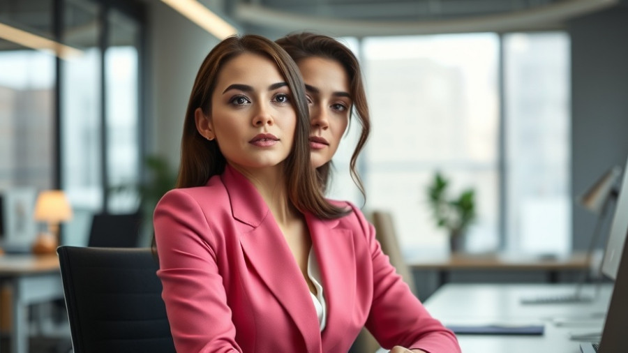 Confident woman in office promoting gender-based violence awareness in South Africa.