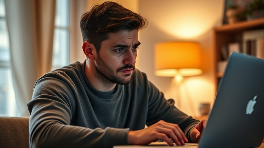 Young man struggling emotionally, writing a breakup leave email.