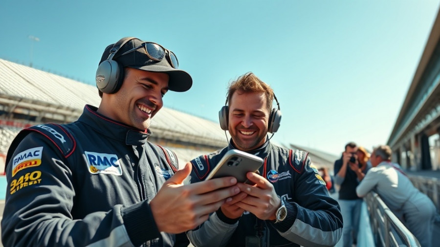 NASCAR drivers smiling and looking at a phone, NASCAR Championship 4 insights.