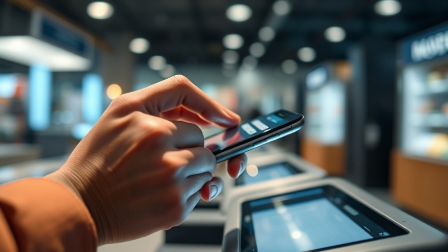 Hand using phone for contactless payment, highlighting environmental impact of cashless services.