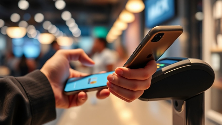 Close-up of contactless payment using smartphone, highlighting environmental impact of cashless services.