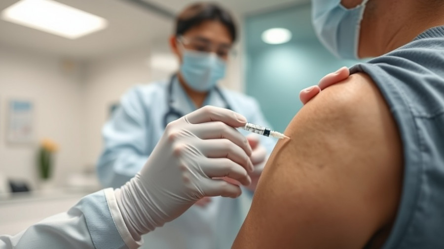 Person preparing their arm for a flu shot, doctor in background.