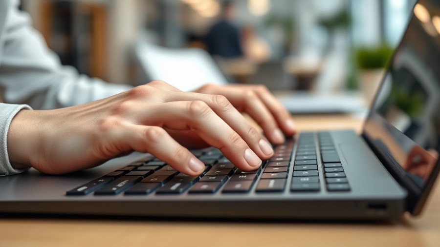 Hands typing on keyboard in digital office setting, symbolizing the digital health ecosystem in South Limburg.