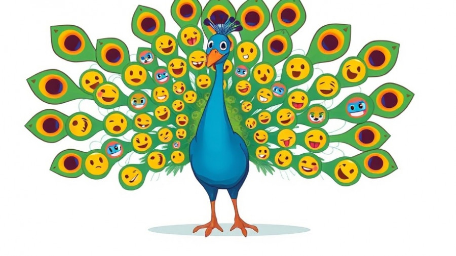 Colorful peacock cartoon displaying emojis symbolizing virtue signaling morality.