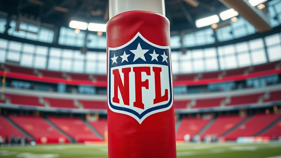 NFL logo on goal post with blurred stadium background. NFL fans frustrated by YouTube TV losing ESPN access.