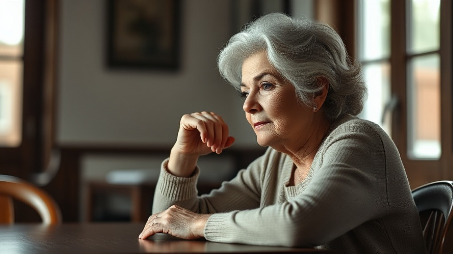 Older woman contemplating in a peaceful indoor setting.