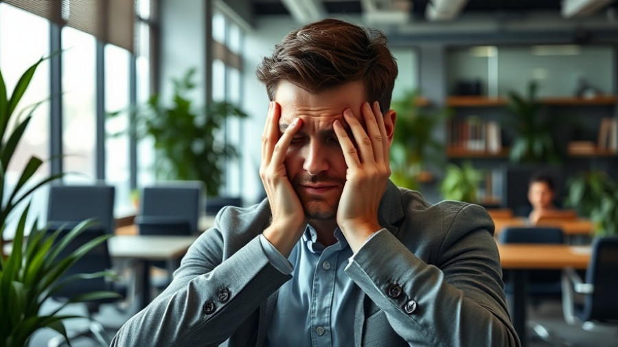Stressed worker experiencing toxic job environment in India office.