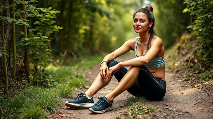 Woman resting after running outdoors, hardlopen en herstel, natural setting.