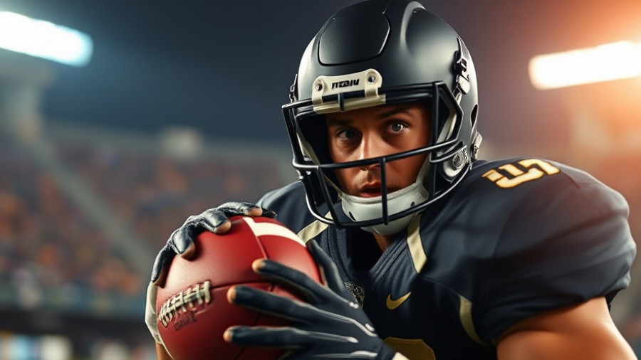 Football player focused on game strategy on the field