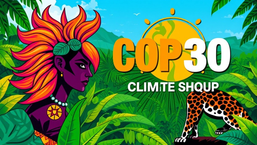 COP30 climate summit promotional poster with jungle themes.