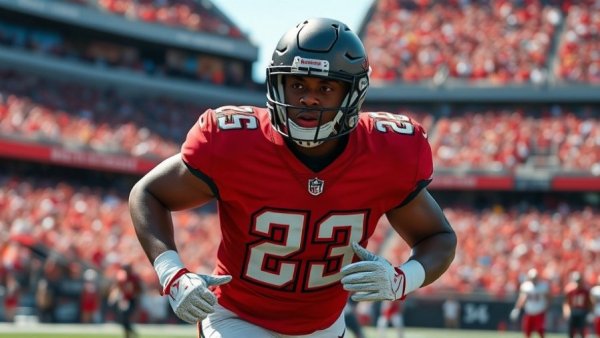 Focused Buccaneers player during game action, Week 10 predictions.