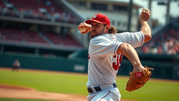 Baseball player in action pitching during a game.