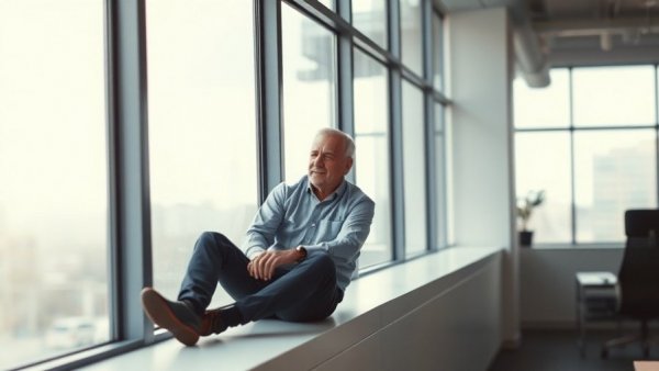 Middle-aged man in office showcasing human centric lighting design.