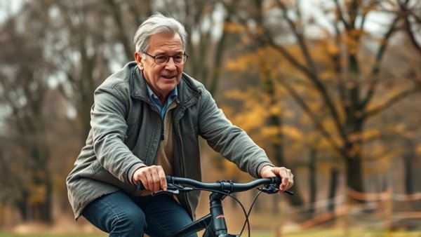 Man cycling outdoors, promoting lifestyle changes for Parkinson's disease.