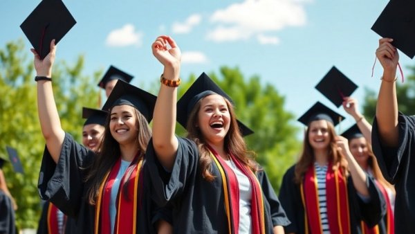 AHS girls golf CIF championship hopefuls celebrate with graduation caps in the air.